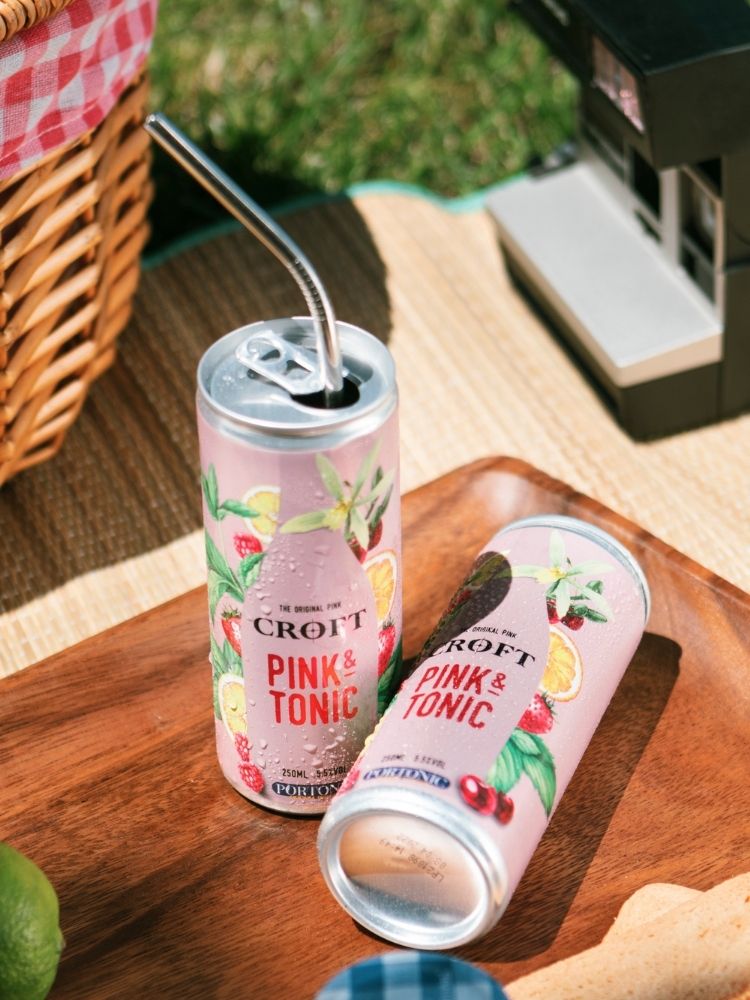 Croft Pink & Tonic, the first PORTONIC rosé, in a can, ready to drink